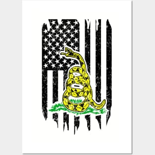 Distressed Flag & Don't Tread On Me Black Posters and Art